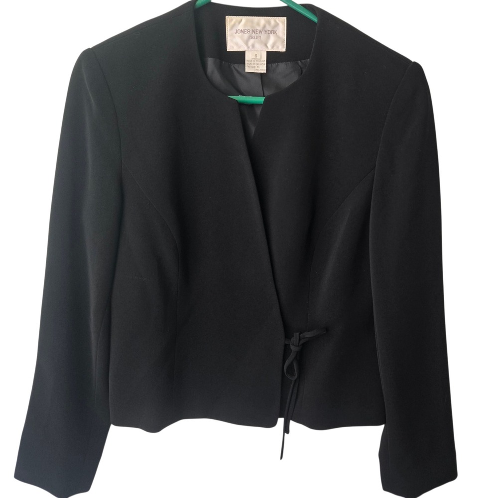 Jones New York Suit Black Collarless Wrap Blazer Side Tie Jacket Womens Size 6